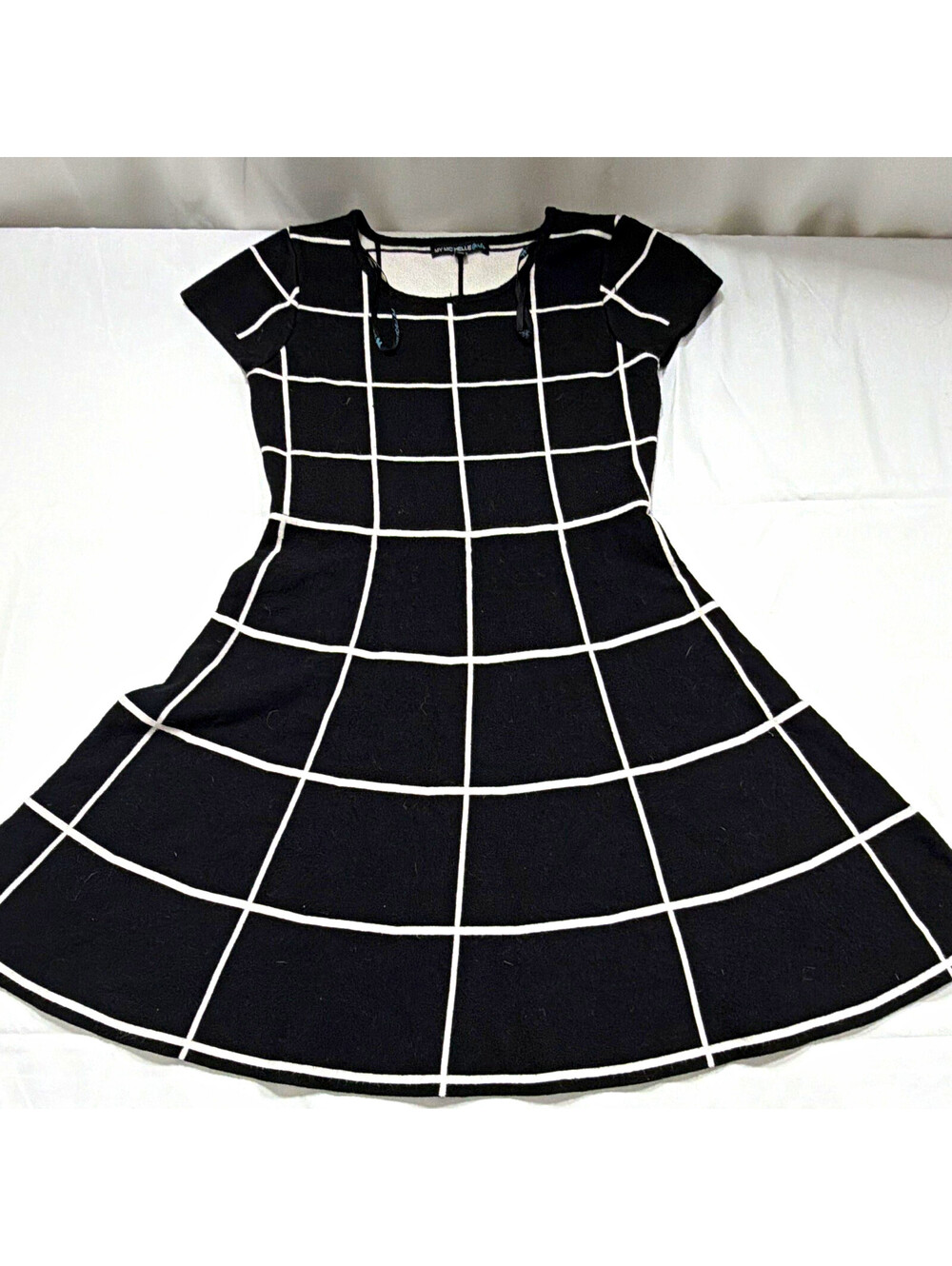 My Michelle Girls Size M Black White Check Fit & Flare Knit Scoop Neck Dress